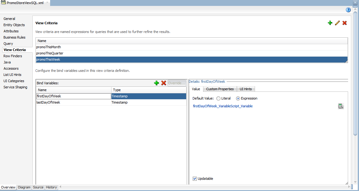 ViewObject ViewCriteria Bind Variables